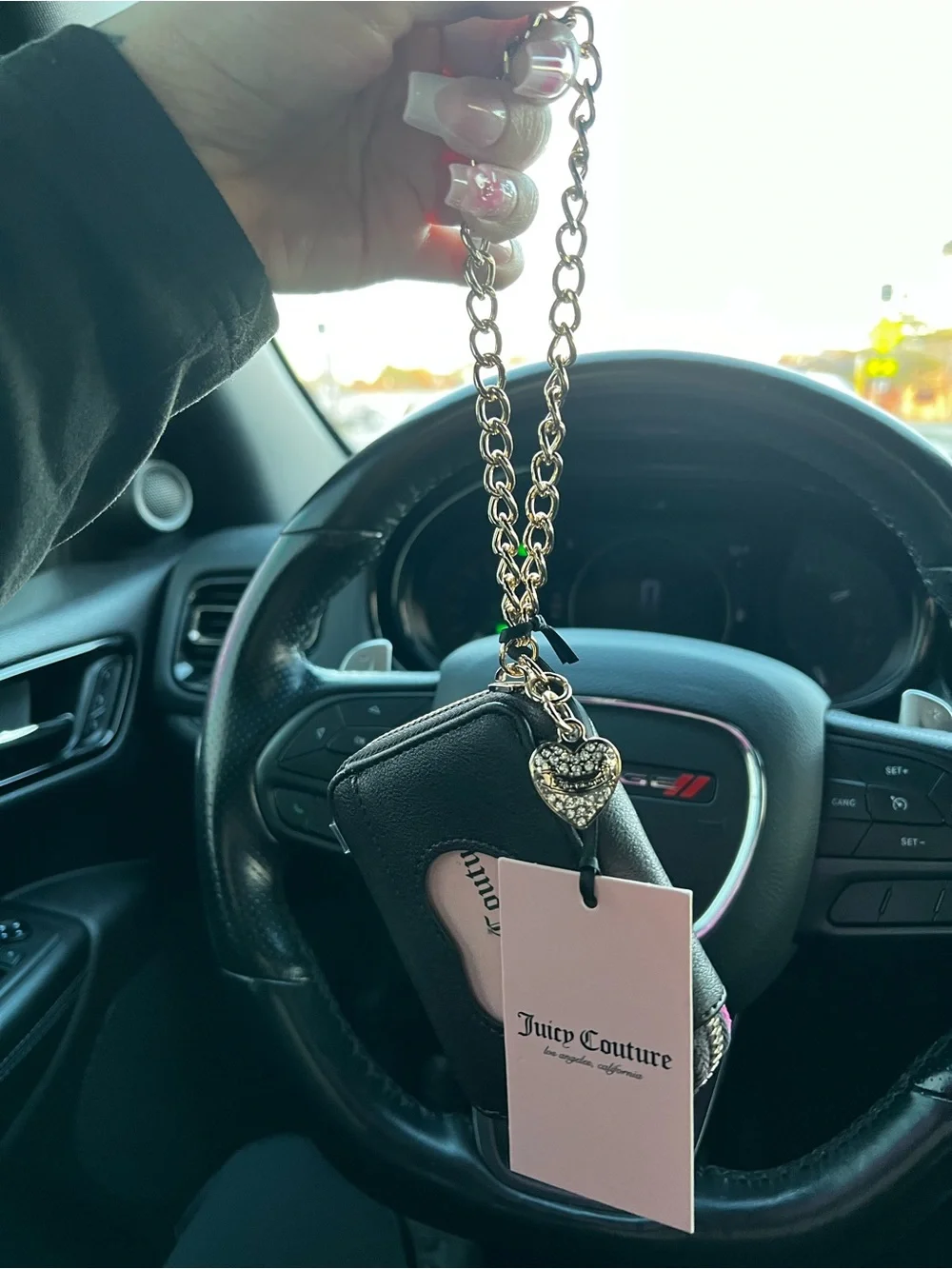 Juicy Couture Black Wallet with Pink Velvet Crest Panel